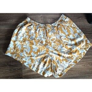 Ava & Viv Shorts Size 4X Linen Blend Gold Blue Smocked Utility Pull On Floral